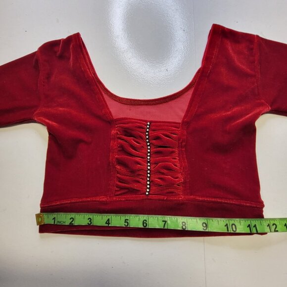 Red Velvet Crop Top Short Sleeve for Petite Women, Teens - XS/S - Picture 10 of 10